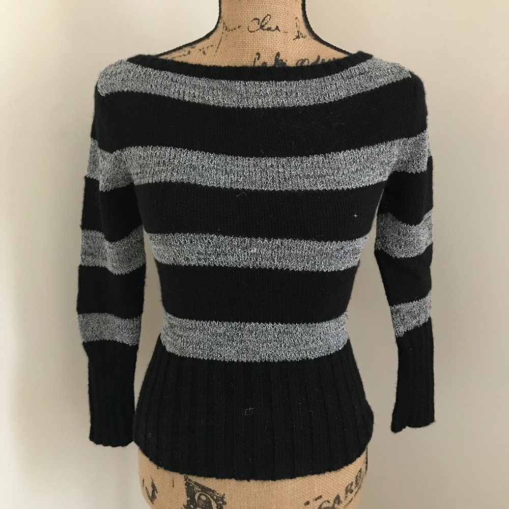 Black and metallic grey striped bebe sweater